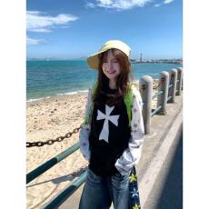 批发美式复古星星十字架印花长袖<b class='q'>T</b><b class='q'>恤</b>男女春夏季宽松薄款防晒罩衫上衣