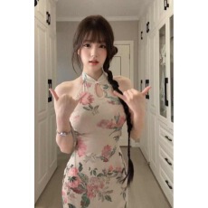 批发新中式国风改良旗袍连衣裙复古高级感印花修身包臀长裙2025年<b class='q'>夏</b>季