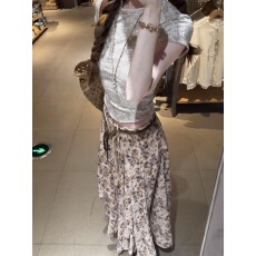 批发新中式白色蕾丝短袖T恤短款<b class='q'>上衣</b>女夏季不规则<b class='q'>裙摆</b>半身长裙两件套