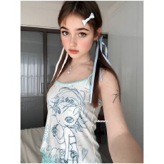 批发<b class='q'>日系</b>动漫印花吊带小背心女甜辣妹小个子修身内搭外穿上衣夏季新款