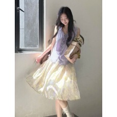 批发甜美风套装女夏季新款木耳边无袖衬衫背心<b class='q'>碎花</b>半身裙两件套高级感