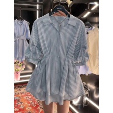 批发显瘦潮流<b class='q'>时尚</b>烫钻条纹衬衫女夏季新款短袖<b class='q'>休闲</b>百搭衬衣收腰显瘦