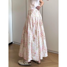 批发海边度假风<b class='q'>碎花</b>半身裙女款夏季新款高腰显瘦压褶中长款a字裙长裙