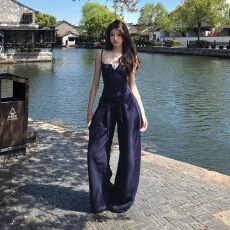 批发套装女2026夏季新款美式辣妹v领修身吊带背心高腰休闲阔腿拖地裤