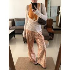 批发美式大码设计感定染豹纹印花休闲裤子女辣妹宽松bf慵懒风拖地长裤