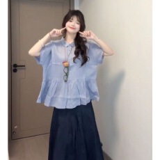批发甜美日系学院宽松两件短袖套装衬衫娃娃新款学生夏季高腰<b class='q'>半身裙</b>