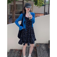 批发法式甜美黑色碎花吊带连衣裙女2026春夏爆款超仙精致中长裙通勤