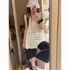 批发复古钩花镂空针织背心女夏季薄款韩系慵懒风宽松<b class='q'>百搭</b>无袖美背上衣