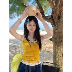 批发别致小众设计感撞色拼接吊带背心女装夏季小众chic假两件无袖上衣