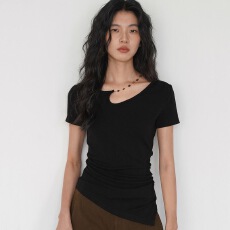 批发夏季新款纯欲风辣妹短款纯棉短袖t恤<b class='q'>女</b>修身显瘦百搭设计感上衣<b class='q'>女</b>