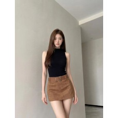 批发套装女2026夏季纯欲风辣妹修身无袖黑色针织背心上衣高腰显瘦短裙