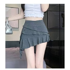 批发辣妹<b class='q'>百搭</b>不规则爆款设计感不规则带飘带蛋糕半身短裙子女防走光
