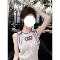 批发黛颜王后 小香风撞色边针织无袖背心女<b class='q'>春</b>季百搭蝴蝶结装饰上衣潮