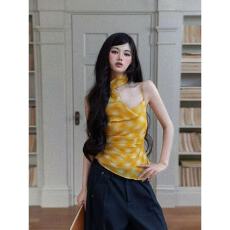 批发<b class='q'>春</b>夏氛围感黄色晕染不规则吊带背心女设计感小众纯欲风辣妹上衣潮