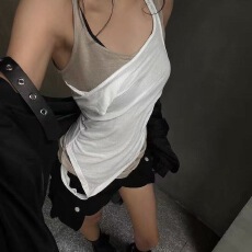 批发美式复古<b class='q'>街头</b>风吊带女内搭时尚洋气时髦纯欲风性感假两件背心上衣