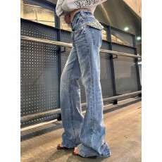 批发美式复古豹纹拼接水洗牛仔裤<b class='q'>女</b>2026夏设计感百搭直筒修身显瘦<b class='q'>长裤</b>
