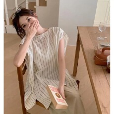 批发韩版条纹<b class='q'>衬衫</b>女夏季新款中长款休闲简约宽松显瘦百搭无袖上衣