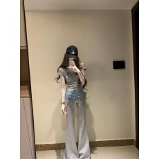 批发套<b class='q'>装</b>女2026夏季新款韩系减龄短袖T恤上衣高腰显瘦微喇<b class='q'>裤</b>两件套潮