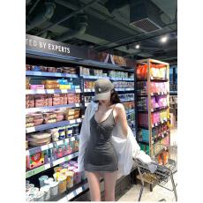 批发灰色修身吊带裙性感辣妹短款包臀裙显瘦连衣裙女长袖衬衫两件套装