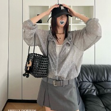 批发波点连帽拉链防晒外套女夏季长袖韩版轻薄户外遮阳防晒<b class='q'>服</b>上衣新款