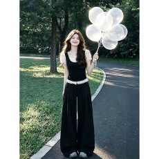 批发<b class='q'>套装</b>女2026夏季新款纯欲辣妹假两件短袖T恤高腰显瘦阔腿<b class='q'>裤</b><b class='q'>两件套</b>