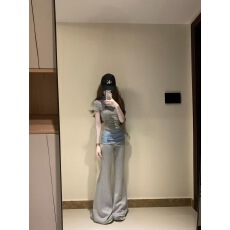 批发<b class='q'>套装</b>女2026夏季新款韩系减龄短袖T恤上衣高腰显瘦微喇<b class='q'>裤</b>两件套潮
