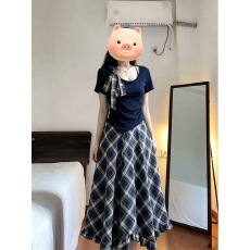 批发大码今年流行穿搭一整套<b class='q'>女</b>夏季韩系露肩短袖上衣半身裙两件套裙装