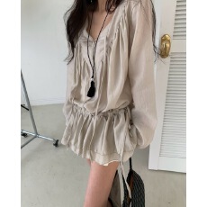 批发东大门ins网红收腰抽绳<b class='q'>连衣裙</b>防晒薄款天丝棉舒适小个子