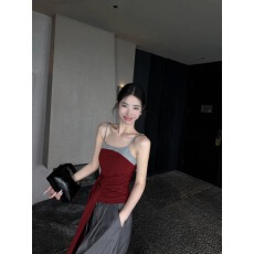 批发设计感辣妹风撞色吊带背心女装秋季新款绑带修身显瘦无袖短款上衣