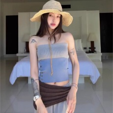 批发法式撞色抹胸针织背心女外穿度假风绝美气质纯欲辣妹chic小上衣潮