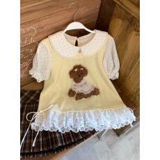 批发夏季甜美学院风俏皮可爱小狗蕾丝拼接<b class='q'>娃娃领</b>波点假两件上衣女学生