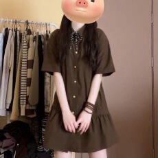 批发韩系甜美清新立领宽松衬衫连衣裙女夏新款休闲慵懒学院风a字短裙