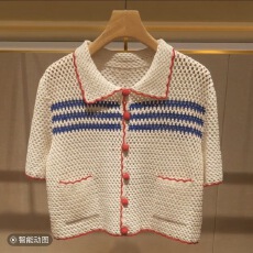 批发短袖<b class='q'>针织</b>2026新款小众别致polo条纹短款上衣开<b class='q'>衫</b>钩花镂空<b class='q'>针织</b><b class='q'>衫</b>