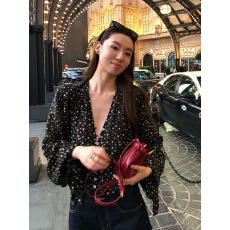 批发法式黑色波点V领轻薄微透<b class='q'>长袖</b>衬衫女夏季新款复古风防晒宽松开衫