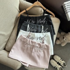 批发小个子低腰字母西装半身裙条纹短裙女<b class='q'>夏季</b>新款腰间弹力刺绣包臀裙