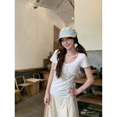 批发韩系甜美碎花假两件<b class='q'>短袖</b>T恤<b class='q'>女</b>夏季少<b class='q'>女</b>感chi减龄洋气修身百搭上衣