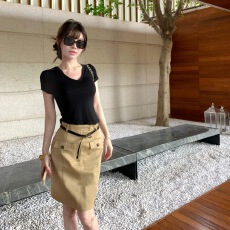 批发卡其色小个子工装裙女夏季气质修身显瘦直筒中<b class='q'>长款</b>百搭A字中裙子