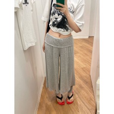 批发灰色设计感翻边纯色运动裤休闲裤<b class='q'>女</b>夏季新款韩系宽松阔腿裤<b class='q'>七分裤</b>