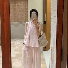 批发时尚百搭休闲粉色无袖背心+长裤套<b class='q'>装</b><b class='q'>女</b>2026夏款显瘦薄款两件套潮