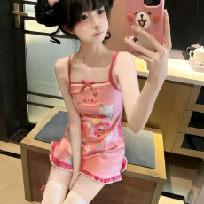 批发日系少女儿服甜美<b class='q'>可爱</b>复刻草莓彩虹童趣印花吊带<b class='q'>连衣裙</b>