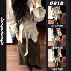 批发2026年超火不规则极简<b class='q'>长袖</b><b class='q'>衬衫</b><b class='q'>衬衣</b>女时尚设计感独特漂亮掐腰上衣