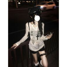 批发<b class='q'>街头</b>风长袖T恤辣妹y2k亚文化印花绑带体恤打底衫纯欲风上衣女春秋
