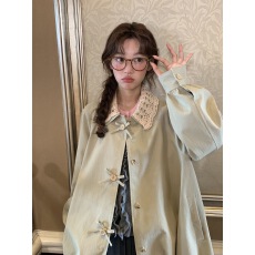 批发绿野仙踪 花苞钩针假领风衣外套女<b class='q'>甜美</b>可爱设计感宽松小个子大衣