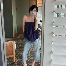批发蓝色高腰修身显瘦直筒九分裤女2026年秋夏新款简约舒适百搭休闲裤