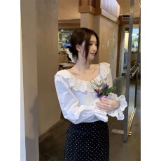 批发法式露背蝴蝶结白色<b class='q'>衬衫</b>女春季设计感荷叶边<b class='q'>长袖</b><b class='q'>衬衣</b>别致短款上衣