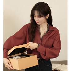 批发安可拉红复古法式外穿衬衫女秋<b class='q'>冬</b>新款衬衣设计感小众长袖宽松上衣
