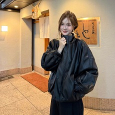 批发美式复古哑光<b class='q'>皮衣</b>外套女2026春秋新款宽松百搭夹克潮款<b class='q'>机车</b>服上衣