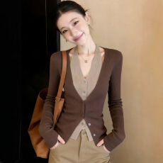 批发早秋季针织衫<b class='q'>外套</b>女装2026年法式挂脖假两件显瘦<b class='q'>百搭</b>上衣女装
