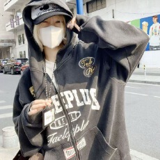批发美式复古赛车风做旧水洗连帽开衫卫衣<b class='q'>男</b>女百搭拉链外套潮