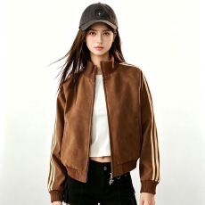 原版秋季女撞色PU立领皮外套休闲气质短款上衣宽松百搭
